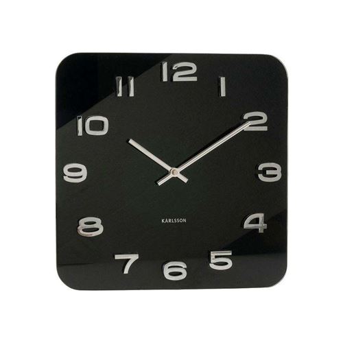 Karlsson - Horloge carrée vintage en verre 35 cm Noir