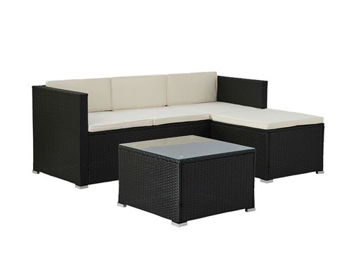 Lumio - Salon bas de jardin 4 places - Modulable - en résine tressée noire avec coussins beiges Couleur - Noir