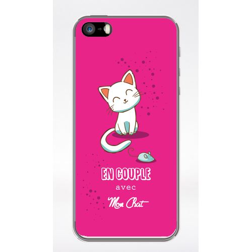 Coque En Couple Avec Mon Chat Fond Rose Compatible Iphone 5 Transparent