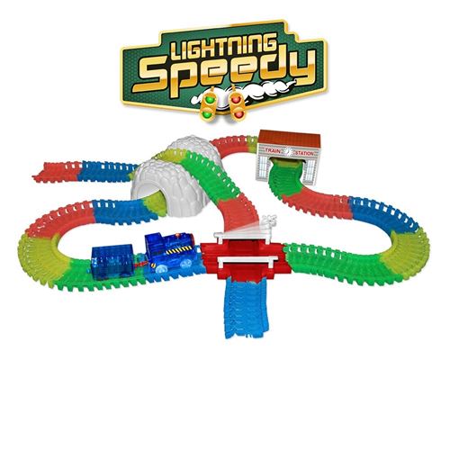 Lightning Speedy Blue la loco, train lumineux avec rails flexibles, modulables et plein d'accessoires - Bleu