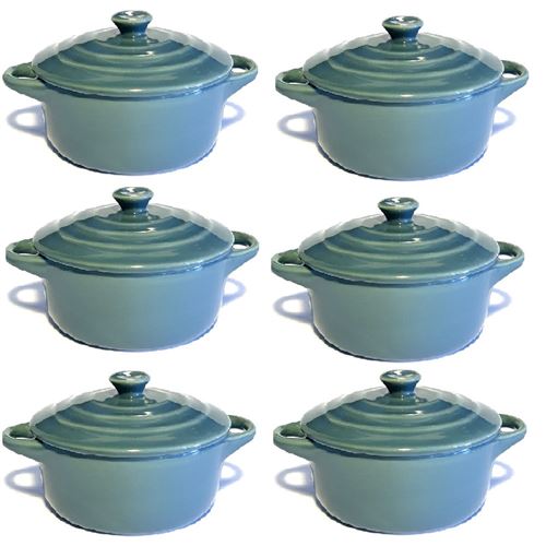 Lot de 6 mini cocottes grises double poignée avec couvercle Hobby Cook