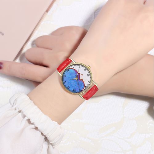Classique montre de lune étoilée Lady montre des étudiants Trend Trend Quartz T279-Arouge