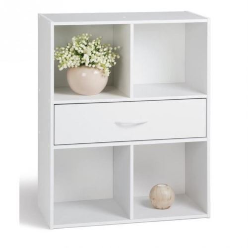 Etagère cube en bois H80cm L61.5cm avec tiroir et niches COMPO - Blanc