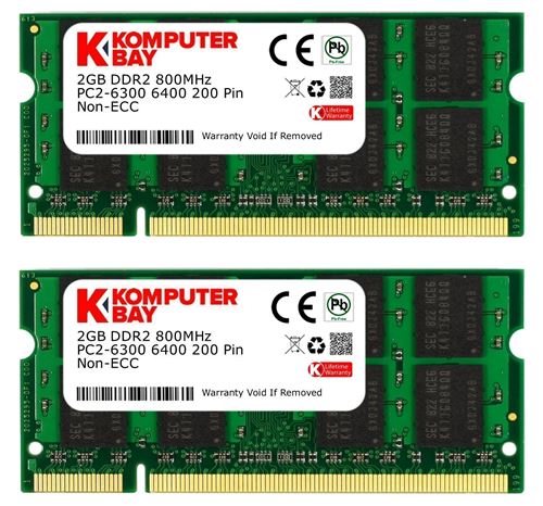Komputerbay 4 Go (2X 2 Go) SODIMM DDR2 (200 PIN) 800Mhz PC2 6400 / PC2 6300 4 Go 5.0 CL