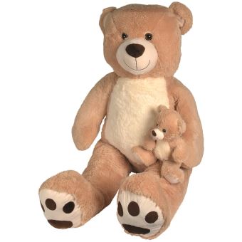 Peluche Mega Ours Beige 1 Metre 80 Avec Son Bebe Sam Xxxl Peluche Geante 180cm Nicotoy Doudou Achat Prix Fnac