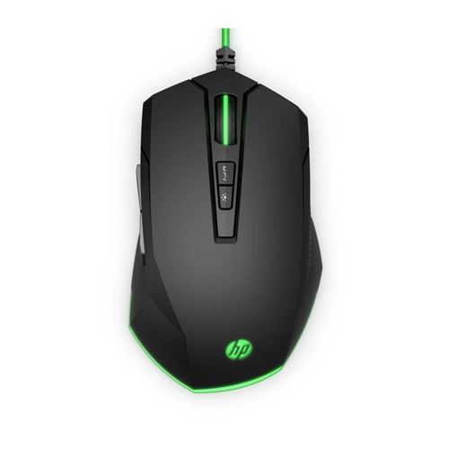 HP Souris Gaming Pavilion Gaming Mouse 200 Filaire USB - 5 Boutons Programmables - 3200 DPI - Droitier - Rétroéclairage LED (RGB) - Noir/Vert