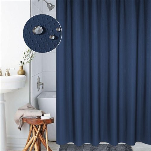 Rideau De Douche Étanche 12 Anneaux 180 x 180 Cm Anti-Moisissure Polyester Bleu - YONIS