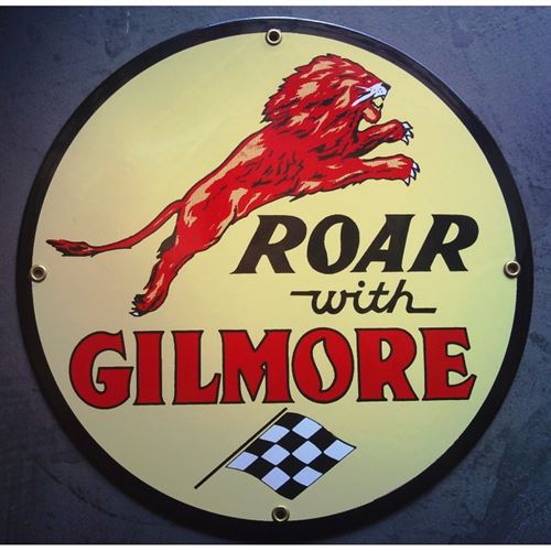 plaque emaillée gilmore gasoline lion tole memail deco usa