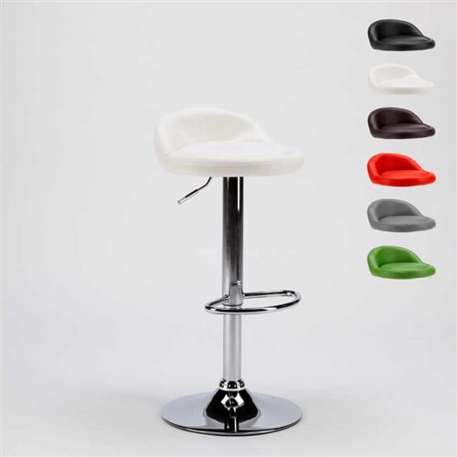 Tabouret haut pour cuisine et bar en cuir chromé Baltimora, Couleur: Blanc