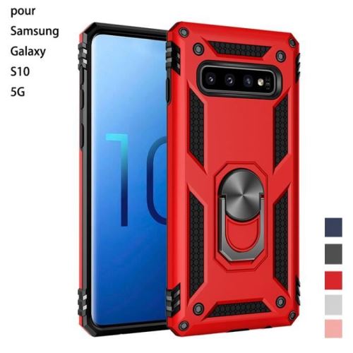 Coque Samsung Galaxy S10 5G ,(Rouge) Housse double PC + TPU avec anneau de support Cover pour Samsung S10 5G