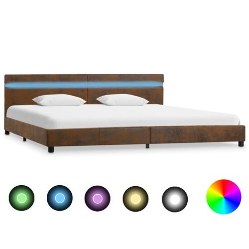 vidaXL Cadre de lit avec LED Marron Tissu 180 x 200 cm