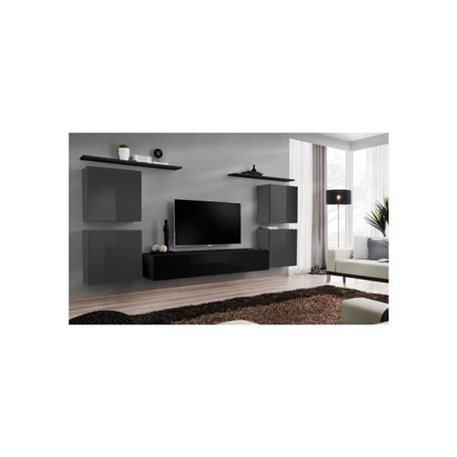 Ensemble meuble salon SWITCH IV design, coloris noir et gris brillant.