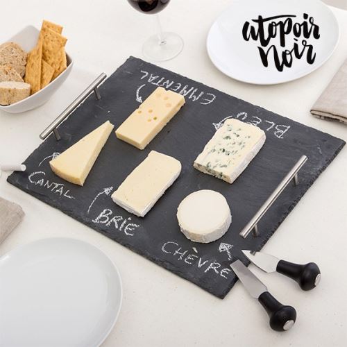 Plateau rectangulaire en ardoise pour fromages avec accessoires 40 x 30 x 0,5 cm