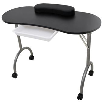Vidaxl Table De Manucure Pliante Noire Avec Roulettes Manucure
