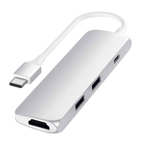 Satechi adaptateur multi-ports fin type-c en aluminium avec port de chargement type-c, sortie vidéo 4k hdmi, et 2 ports usb 3.0