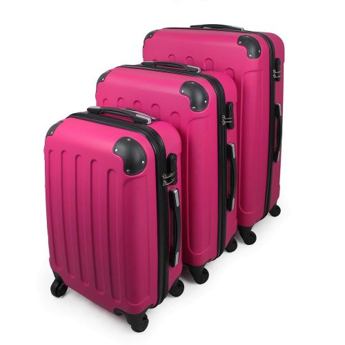 Todeco - Kofferset, Reisbussen, Beschermde hoeken, 20 24 28 inch (51 61 71 cm), fuschia, buikspieren, Materiaal: ABS kunststof