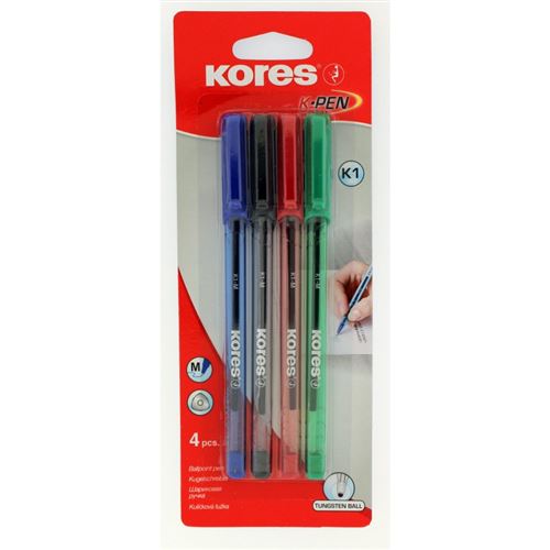 Kores blister de 4 stylo bille k-pen k1 pointe moyenne assortis kp37154