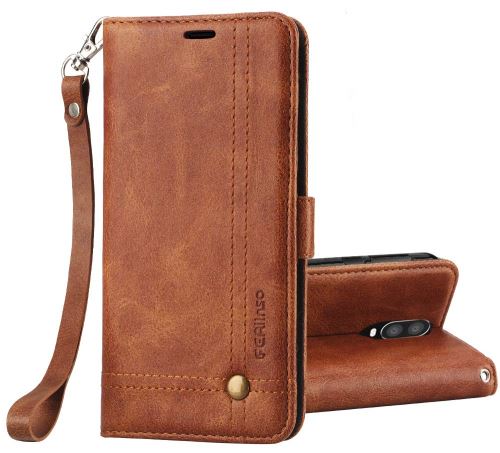 Housse pour OnePlus 6T Housse Coque Etui de luxe Portefeuille Porte Carte Et Billet (avec support integré) marron