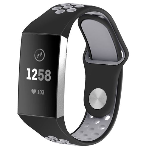 Bracelet sport en silicone bicolor pour Fitbit Charge3 / Charge4 - Noir&Gris (Taille S)