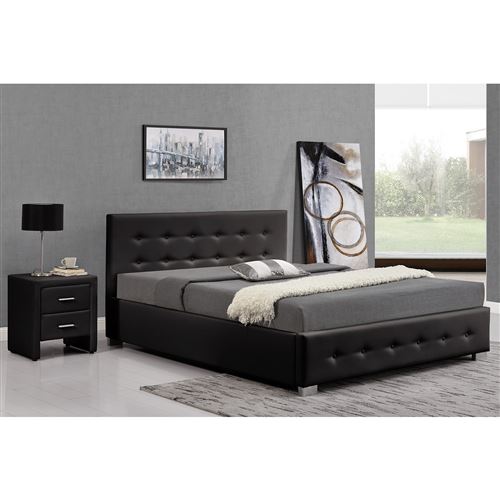 Lit Newington Structure De Lit Capitonnee Noir Avec Coffre De Rangement Integre 160x200 Cm Achat Prix Fnac