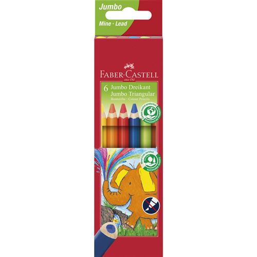 FABER-CASTELL Crayons de couleur triangulaire Jumbo, étui 6