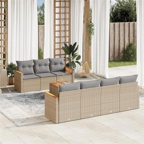 VIDAXL - Salon de jardin modulable - Rotin - 7 personnes - Beige - 8 pièces - Image 2