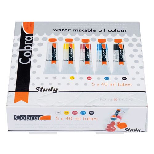 Coffret de 5 tubes de peinture &agrave; l'huile 40ml Cobra Study blanc