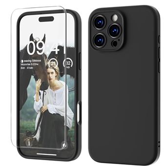 Coque Silicone Noir + 2 Verres Trempés Pour IPhone 16 Pro - Pack De Protection Little Boutik - Fabriqué En France