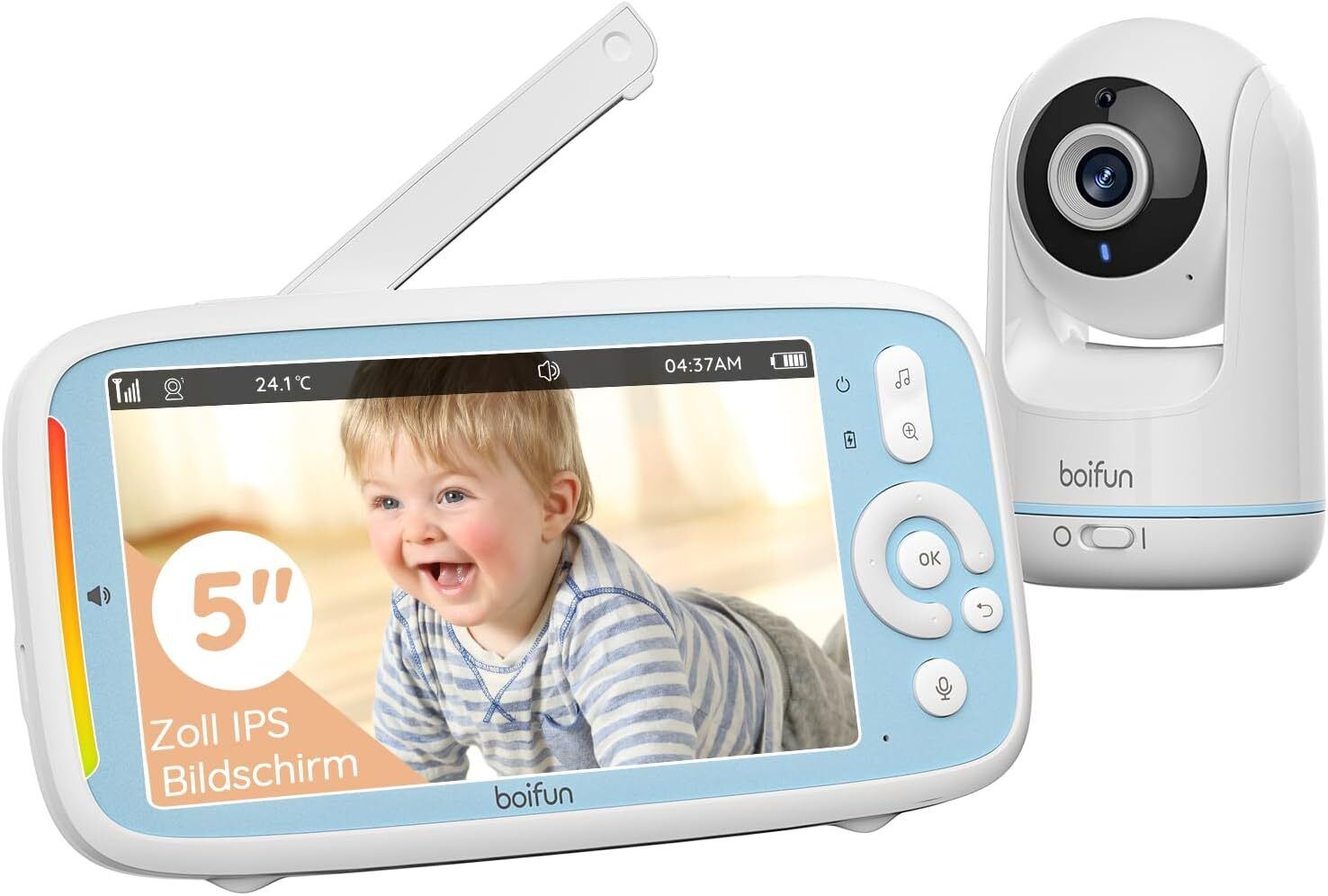 Babyphone Caméra BOIFUN 2K - Rotation 360°, Suivi Automatique, Veilleuse - Application Smartphone