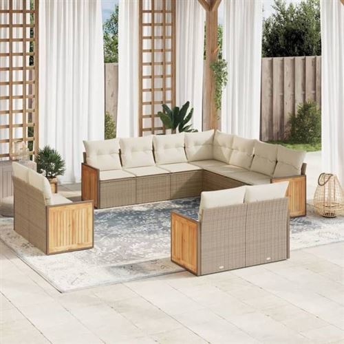 Salon de jardin vidaXL 11 pi&egrave;ces beige