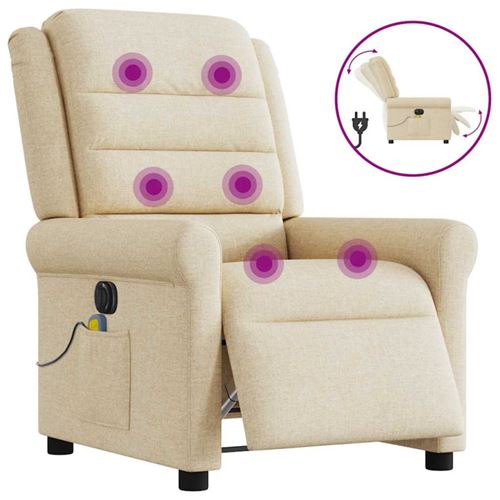 Vidaxl Fauteuil Inclinable De Massage Électrique Crème Tissu - Image 2