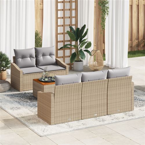 Non Communiqué Beige Ensemble De Canapés De Jardin 6 Pièces Avec Coussins En Poly Rattan Acacia