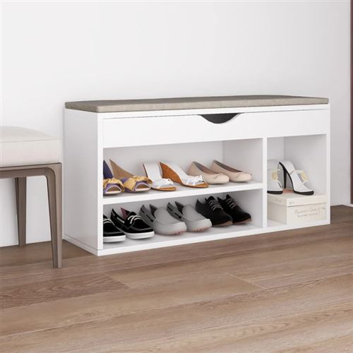 vidaXL Banc à chaussures avec coussin Blanc 104x30x49 cm Aggloméré
