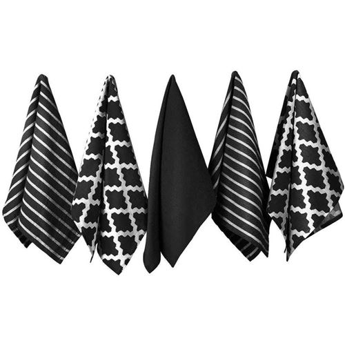 Penguin Home® Coton Torchon 5-Pièce Set, 65 cm Longueur x 45 cm Largeur, Noir