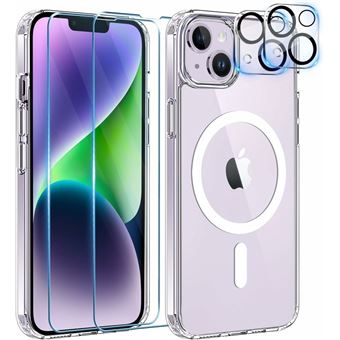 Coque Silicone Transparente Compatible Magsafe + Verres Trempes et Protections Camera Arriere X2 Pour iPhone 14 Little Boutik® - 1