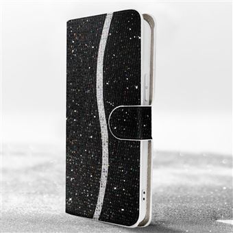 Étui Portefeuille Pailleté Pour IPhone 15 - Noir Disco, Support Vidéo, Marque Avizar, Neuf