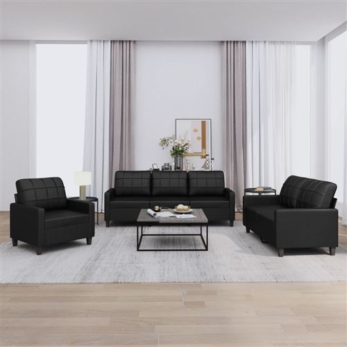 Non Communiqué Noir Vidaxl Ensemble De Canapés 3 Pcs Avec Coussins Similicuir