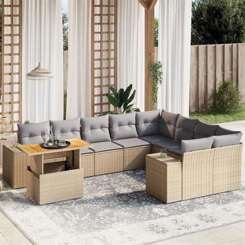 Non Communiqué Beige Vidaxl Salon De Jardin Avec Coussins 10 Pcs, Canapés De Terrasse, Ensemble De Meubles De Patio, Mobilier D'extérieur, 3272802