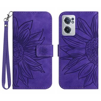 Étui FOXDOCK pour OnePlus Nord CE2 5G Sunflower en relief de portefeuille en cuir en relief avec support de carte compatible avec OnePlus Nord CE2 5G-Violet foncé - 1