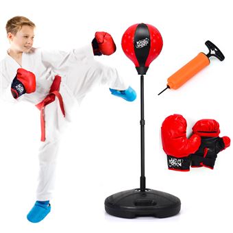 Punching ball sur pied réglable en hauteur 126-144 cm avec gants, pompe et  base de