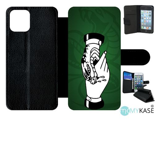 Etui My-Kase pour iPhone 11 Pro - main morsure serpent fond kaki - Simili-cuir Noir