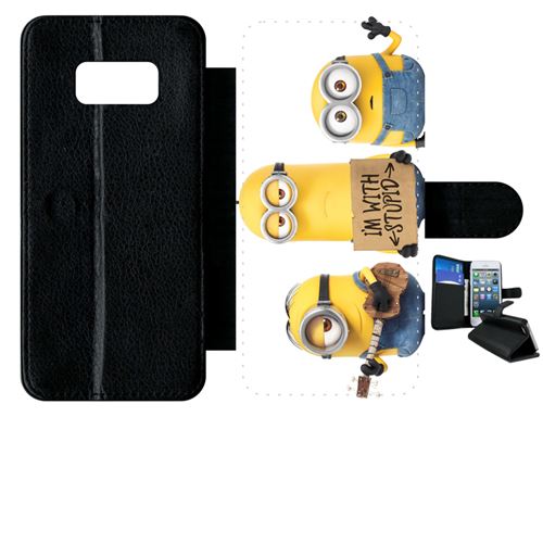 Etui My-Kase pour Galaxy S8 - minions i'm with stupid - Simili-cuir Noir