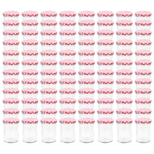 vidaXL Pots à confiture Couvercle blanc et rouge 96 pcs Verre 400 ml