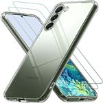 HQSELECTION® Coque pour Samsung Galaxy S23 5G (Pas pour S23 Plus/Ultra) Transparente Silicone en Gel TPU Souple + 2 Verre trempé Film Protection écran - Anti Rayures - Ultra Résistant Dureté 9H