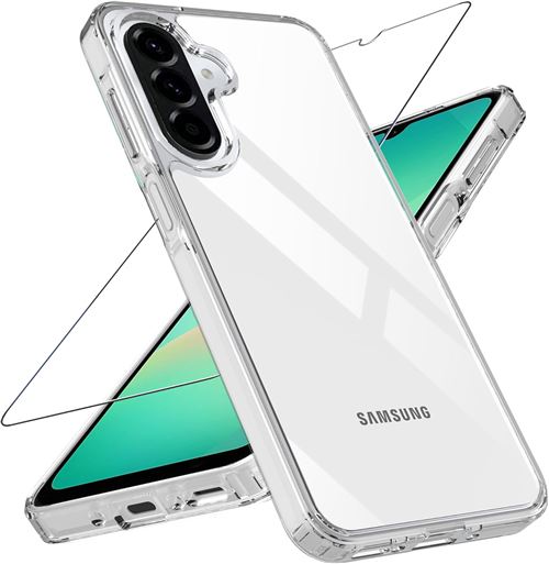 Pack coque transparente en TPU et protection écran complet vitre full cover noir en verre trempé pour Samsung Galaxy A26 5G - XEPTIO