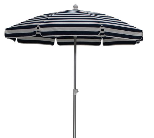 Parasol centre coloris raye blanc/bleu en dralon - Hauteur 100 x Diametre 200/8 baleines -PEGANE-