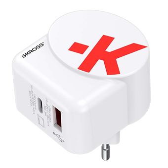 Adaptateur Chargeur de Voyage USB 18W et USB-C 45W Power Delivery Europe Skross Blanc - 1