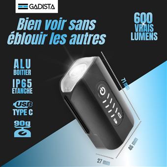 Kit Lumineux Vélo LED Rechargeable USB – Phare Avant 800mAh + Feu Arrière Rouge, IPX4, Modes Clignotants – Fixation Rapide Silicone