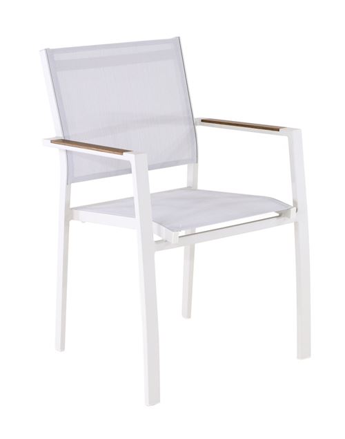 Proloisirs Fauteuil Empilable - Games - Aluminium Époxy Crème - Toile Tpep - Accoudoirs Heat Look Chêne - Image 3