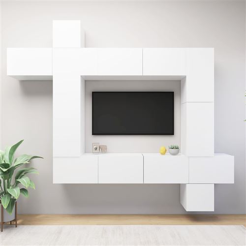 vidaXL Ensemble de meuble TV 9 pcs Blanc Bois d'ingénierie